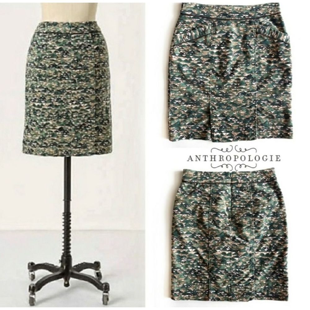 ANTHROPOLOGIE EDME & ESYLLTE GREEN MOUNTAINS SKIRT WOMENS SIZE 0